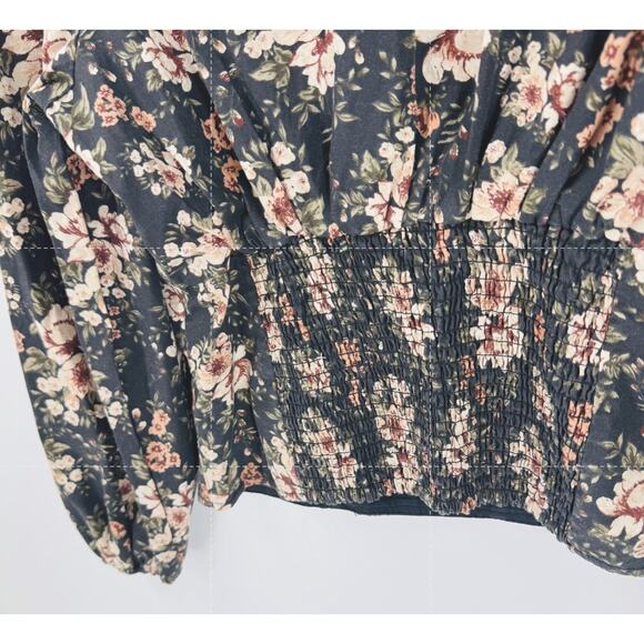 Abercrombie Fitch Dark Floral Square Neck Corset Romantic Long Sleeve Top Large - Picture 5 of 7